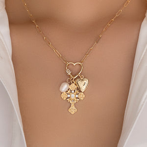 Cross & Heart Charm Necklace