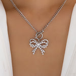 Tommy Bow & Pearl Necklace (Silver)