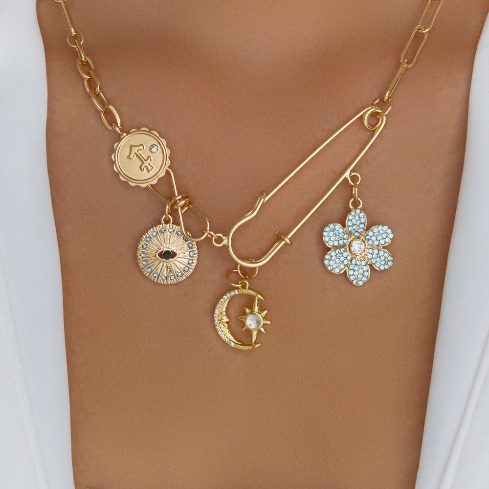 Blue Flower Charm Necklace