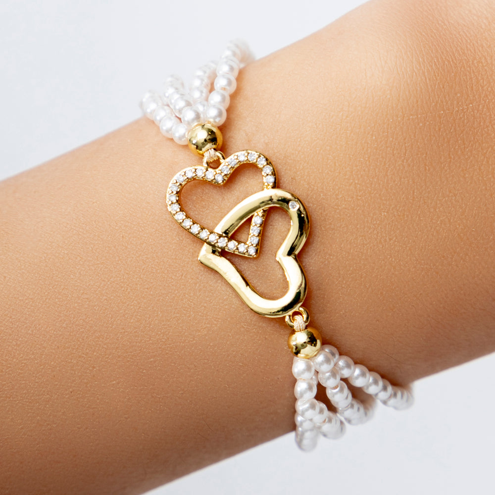 Pearl Layer Bracelet (Double Heart)