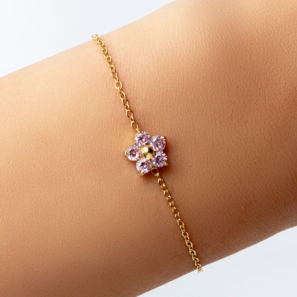 Single Crystal Flower Bracelet (Pink)