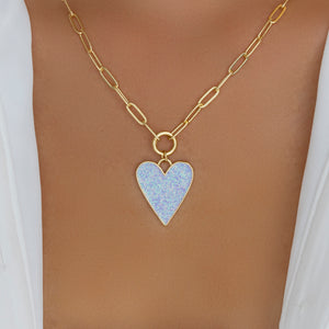 Glitter Heart Charm Necklace (Purple)