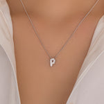 Mini Silver Crystal Letter Necklace (P)