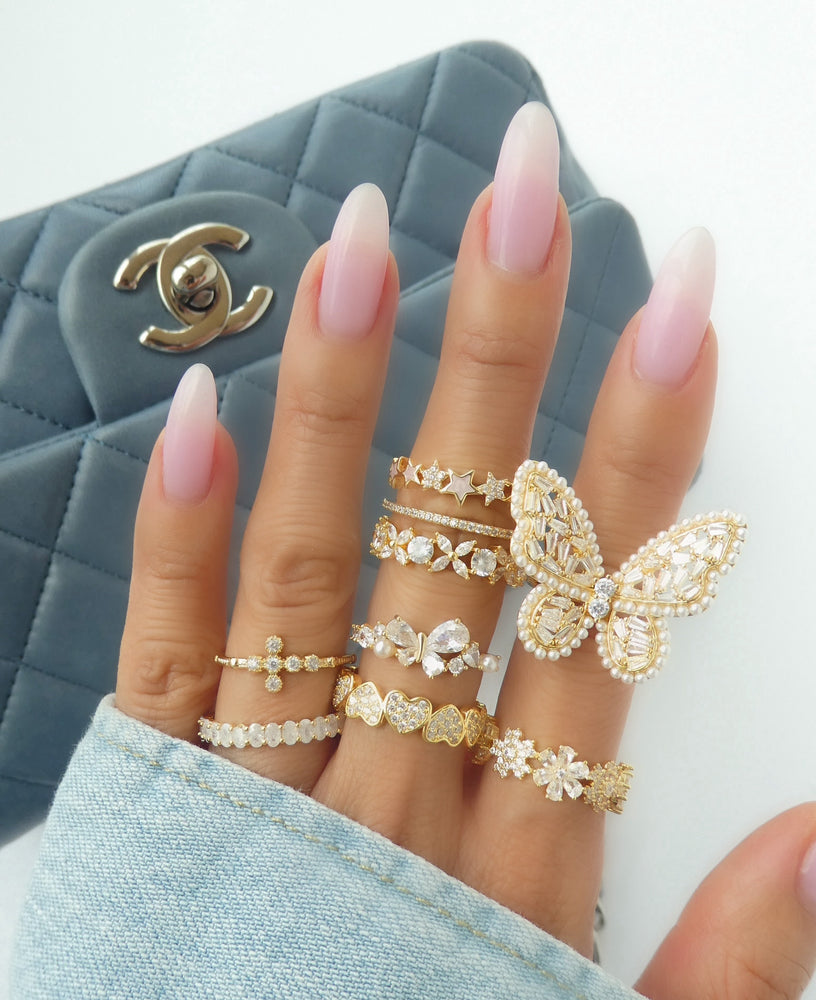 Crystal & Pearl Butterfly Ring