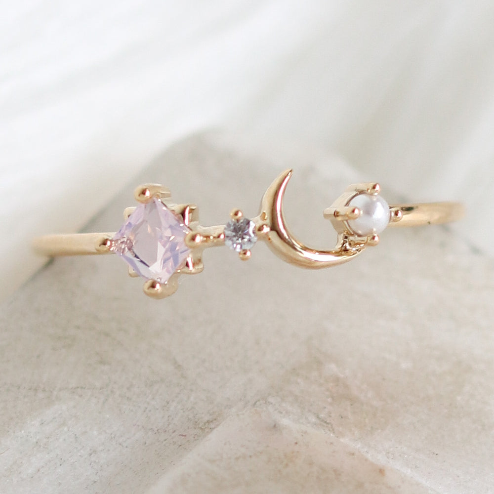 Rose Gold Crystal Moon Ring – Love Stylize